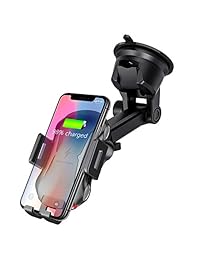 Tonkent Soporte de cargador de coche inalámbrico con abrazadera automática de carga rápida Qi para teléfono de coche, parabrisas, salpicadero, ventilación de aire 10 W 7,5 W compatible con Apple, smartphones Android (todos los dispositivos con Qi Enable)