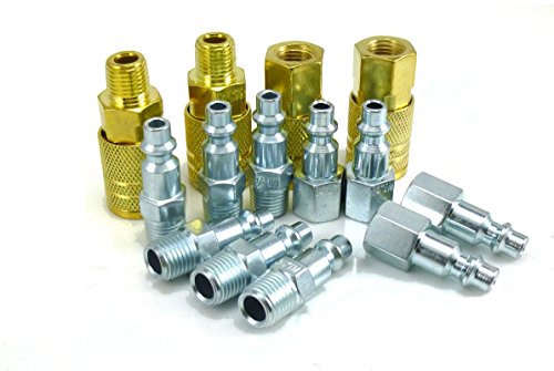 Green Power High Flow Industrial Type Air Tool and Compressor 14 Piece Coupler and Plug Kit, 1/4" Body, 1/4" NPT. D-14