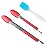 Premium 9½ and 12-Inch Stainless Steel Tongs Set With Silicone Handle & Ends + Bonus Silicone Brush - KitchenInstrument Brand