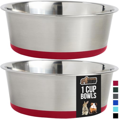 GORILLA GRIP Set of 2 Dog Bowls, Heavy Duty Metal Food and Water Bowl for Feeding Dogs and Cats, Dishwasher Safe, Rust Resistant Stainless Steel, BPA Free Rubber Base
