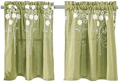 Lvcao カフェカーテン 小窓カーテン カーテン 間仕切り 花柄 ミニ 小窓用 目隠し おしゃれ ショート 遮光 レース 期間限定今なら送料無料 グリーン 棚飾り 飾り 可愛い 洗面所 74 61cm インテリア キッチン 喫茶店 寮用 フリル モダン