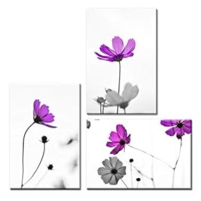 3 Panel Canvas Wall Art - Purple Flowers - Giclee Print Gallery Wrap Modern Home Art Ready to Hang - 16"x24" x 3 Panels
