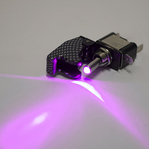 E Supportâ„¢ 12V 20A Car Boat Carbon Fiber Cover Purple LED Light Push Button Rocker Toggle Switch Racing ON OFF