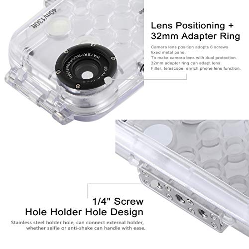 HAWELL iPhone XR Diving Case, Professional [40m/130ft] Surfing Swimming Snorkeling Photo Video Waterproof Protective Case Underwater Housing for iPhone with Lanyard (iPhone XR Transparent) - Thumbnail 3