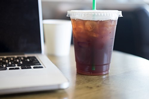 16oz Plastic Cups with Lids for Cold Drinks, Iced Coffee, Smoothie, Boba Bubbles and Ice Tea | Pack of 80 Disposable Cups with Flat Lids for Party Supplies and Office Use - RECIPE E-BOOK INCLUDED - Thumbnail 2