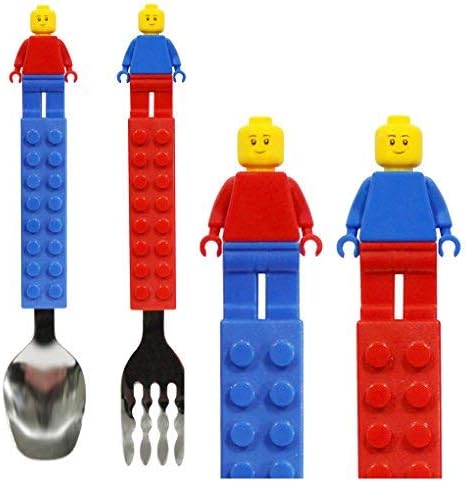 OXFD Block Brick Figure Flatware Spoon Fork Utensil Set Toddler Kids Children (SpoonFork)