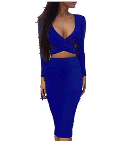 MERCIY Frauen Sexy Fest V Ausschnitt Langarm Bodycon Kleid Figurbetontes Kleid Knielang