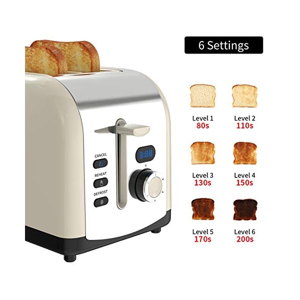 2-Slice-Toaster-Morpilot-Toaster-with-2-Wide-Stainless-Steel-Slot-and-LED-Display Toaster 2 Slice, Morpilot Stainless Steel Retro Toaster with Timer, Wide Slot, Defrost/Reheat/Cancel Fuction, Removable…