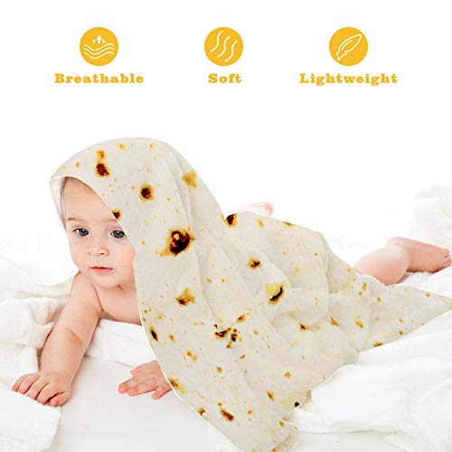 Outivity Burrito Wrap Novelty Blanket, Realistic Food Burrito Tortilla Blanket,Soft Plush Round Throw Blanket for Bed,Couch or Travel (Yellow-2, 49 in)