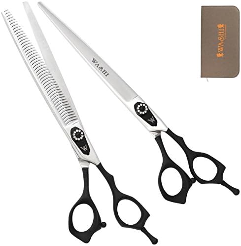 Washi Grooming - Black Raider 2 Pc Set w/ 8” Shear &amp; 48 Tooth Thinning Scissor