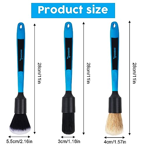 RAYBAO Car Detailing Brush Set, 3pcs Auto Detailing Brush, Boars Hair Detailing Brushes, Ultra Soft No Scratch Detail Brush for Interior Exterior, Wheels, Tire, Leather Seats, Dashboard, Air Vent