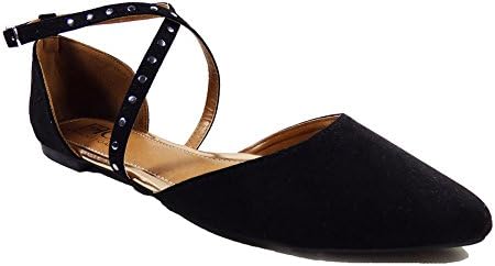 FFC NEW YORK CLARA BLACK MICROSUEDE ANKLE STRAP FLAT,7 B(M) US
