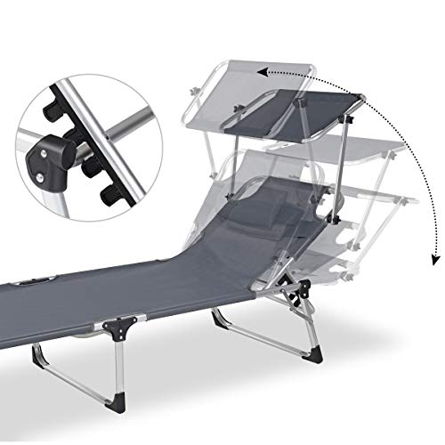 Sekey Aluminium klappbare Sonnenliege mit Dach, Gartenliege mit Kissen für Balkon, Garten, Terrasse, Innen- und Außen… – Bild 4