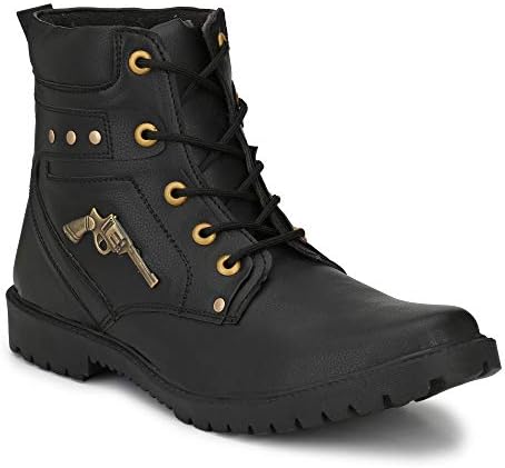 Oladin Mens Premium Synthetic Leather Casual Stylish Long Boot Shoes (Black/Brown)