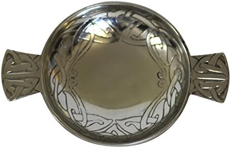 Scottish Pewter Zoomorphic Twist and Eternal Life Celtic Knot Design Traditional Toasting Quaich