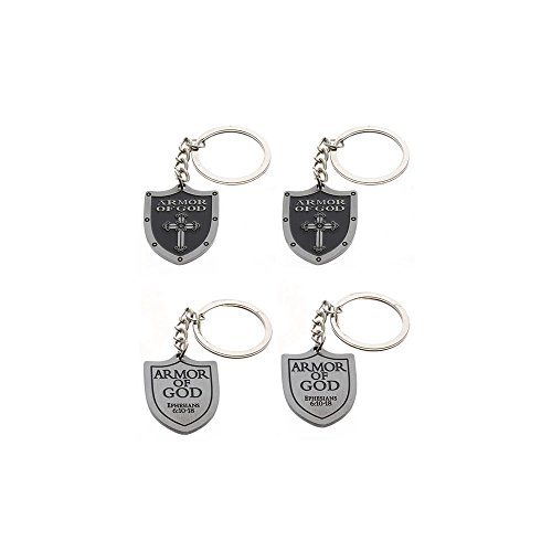 Armor of God Shield Pewter Keychains, Key Tag, Key Holder Pack of 4 Key Chains