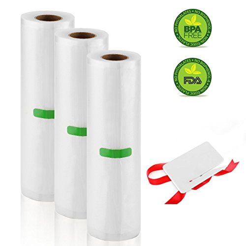 Vacuum Sealer Rolls, 3 Pack 8'' x 16.5' Commercial Vacuum Sealer Rolls for Food Saver, Sous Vide cooking, Mircowave & Freezer Food Storage