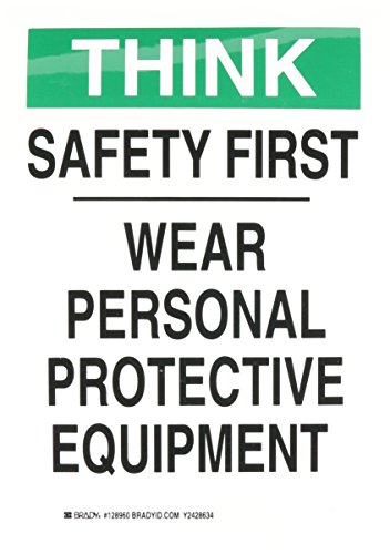 UPC 754473778743, Brady 128960 Personal Protection Sign, Legend &quot;Safety First Wear Personal Protective Equipment&quot;, 10&quot; Height, 7&quot; Width, Black and Green on White