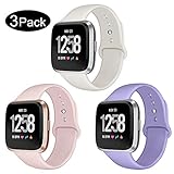 Kmasic Sport Band Compatible Fitbit Versa/Fitbit Versa Lite Edition 3 Pack, Soft Silicone Strap Replacement Wristband Compatible Fitbit Versa Smart Watch, Small, Pastel Violet, Beige, Sand Pink