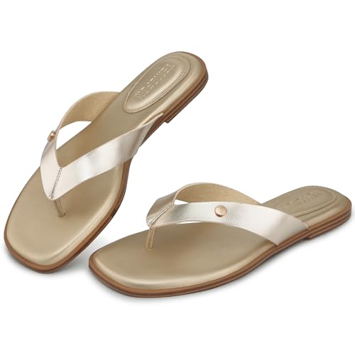 TEMOFON Flip Flops for Women Dressy: Comfortable Flat Tong Sandals 2026 Slip on Summer Casual Beach Walking Shoes Gold Size 9.5 at Amazon