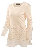 Women's Long Sleeve Slim Fit Floral Lace Organza Blouse