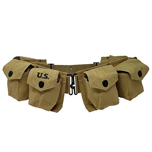 Ultimate Arms Gear BAR Browning Automatic Rifle M-1937 U.S. Military WWII Reproduction 6 Pocket Utility Pouch Cartridge Magazine Ammunition Rounds Ammo Tool Heavy Duty Canvas Waist Belt, Khaki Tan