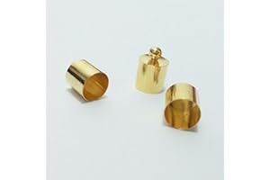 ZHITENG 50pcs Glue-in Style Necklace Cord Crimp End Caps Tassel caps Beads crimps end (6mm Wide, 10mm Long, KC Gold Plated)