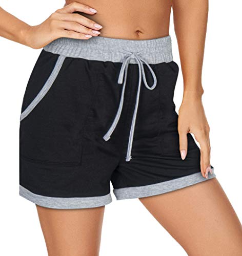 NIMIN Pantalones cortos de entrenamiento de yoga para mujer, pantalones cortos deportivos para caminar con cordón, pantalones cortos deportivos con bolsillos