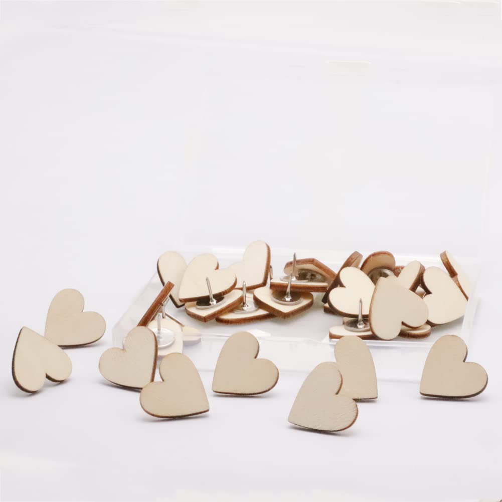 Photo 1 of Unique Love Thumbtack FoyaHome 30 Pcs Wooden Heart Shape DIY Push Pin for Photo Decoration Wall Map Whiteboard Cork Board Paper Photo Picture Memo Drawing Pins (Small)