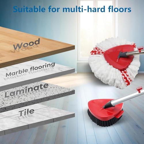 Spin Mop Head Replacement Compatibility with Vileda All Turbo System, 2 Microfiber Mop Refill+1 Handle+1Base+1 Cleaning Brush Comb, Shower Floor Scrubbing Brush Replace Head Deck Scrubber
