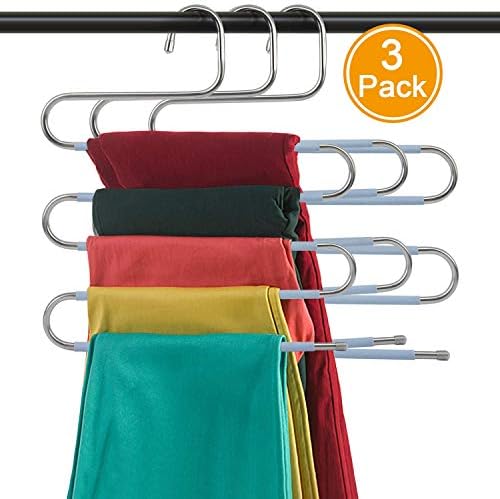 LBSUN Pants Hangers Non Slip Slacks Hangers Space Saving Stainless Steel Clothes Organizer Hanger for Scarfs,Towels,Belts,Pants (Light Blue)