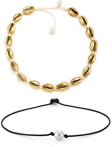 ATIMIGO Natural Shell Choker Handmade Rope Pearl Hawaii Beach Necklace Jewelry for Women Girls