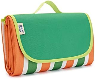 Triponeer Extra Large Outdoor Picnic Blanket 57'79' Foldable Patterned Waterproof Handy Folding Colorful Beach Mat with Strap for Family Kids Picnics, Beaches, RVing and Outings(stripe-9)