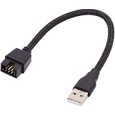 NFHK Single USB 2.0 Male Type-A to Motherboard 9Pin 10Pin Male Header Cable with Sleeve 20cm