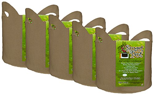 Smart Pot Soft-Sided Fabric Garden Plant Container Aeration Planter Pots Tan with Cut Handles, 7 gallon, 5 Pack