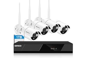 [Audio Recording] SANSCO 2K HD WiFi Security Camera System 1TB Hard Disk, 8CH NVR (4) 3MP Outdoor Waterproof Cameras with Microphone, Night Vision, Motion Alert, Remote Access on PC/Phone