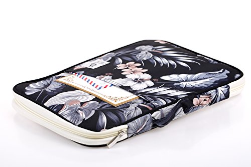 Lazyaunti Zipper Portfolio Organizer A4 Note Pouch-Waterproof Document Bags/Zipper Binder/Paper Case for 12.5" Mac,Tablet,Pens,washi Tape,Journals,Sketch Books(Hibiscus White)