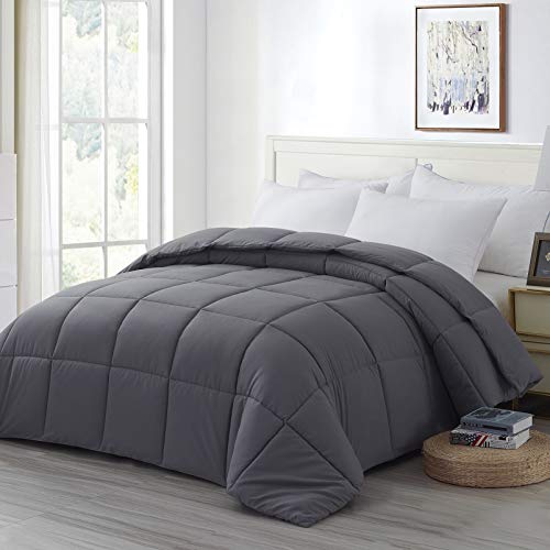 WhatsBedding Queen Down Alternative Comforter- All Season Dark Grey Lightweight Duvet Insert or Stand-Alone Comforter with Corner Tabs - 88×92 Inch