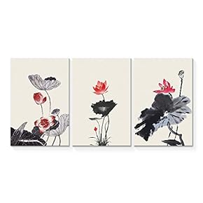 Wall26-3 Panel Canvas Wall Art- Simple and Elegant Lotus -Giclee Painting Wall Bedroom Living Room Home Decoration - 16"x24" x 3 Panels