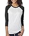 Next Level 6051 Women's Tri-Blend 3/4-Sleeve Raglan Tee Shirt XL Black/White