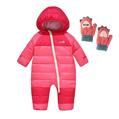 Mangka Toddler Baby Girls Boys Snowsuits Duck Down Jackets Hooded Puffer Jumpsuits(Pink,2T)