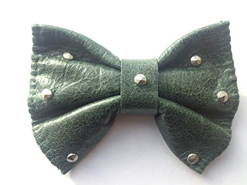 Green Leather Stud Clip On Bow Tie Tux Party Dickie Ties Men Women