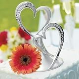 Hortense B. Hewitt Wedding Accessories Sparkling Love Double Heart Silver-Plated Cake Top, 5-1/2-Inch Tall (Kitchen)