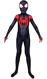 Wandado Lycra Spandex Halloween New into The Spider Verse Miles Morales Cosplay Costumes Adult/Kids (Kids-M(Height 120-130cm), Black)