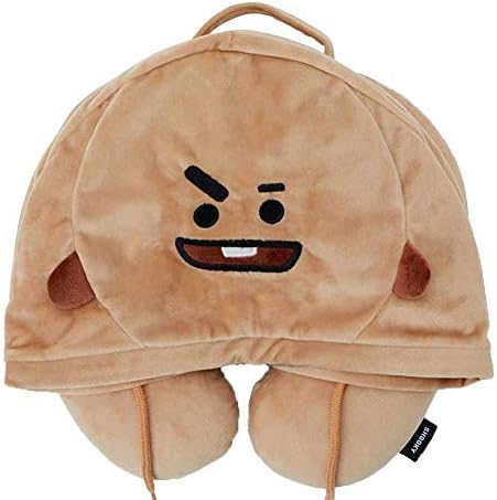 chiechiee Newest BTS U-Shape Neck Cushion Pillow, BT21 Cartoon Hooded Neck Bolster Support on Office Working or Travel (shooky)