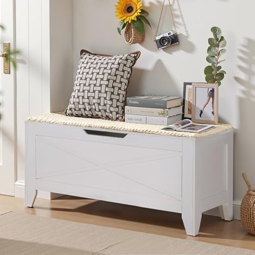VECELO 43.3" Storage Chest with Lift Top Storage, Farmhouse Style Ottoman with…