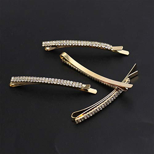 JETEHO 4 Pack Double Row Clear Sparkling Crystal Rhinestone Hair Barrettes Bobby Pins Clips Fashion Hair Clip Hair Accessories for Women (Gold)