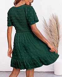 BTFBM Women's V Neck Smocked Short Sleeve Casual