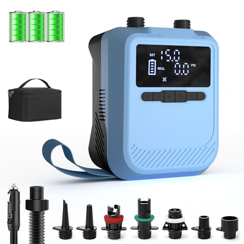 Mojimdo Elektrische SUP Pumpe 20 PSI mit Licht, Kabellos Wiederaufladbar, 5 Modi & Custom Modus, Duale Schnellinflation, Auto-Off & 12V Autoladung, Lu