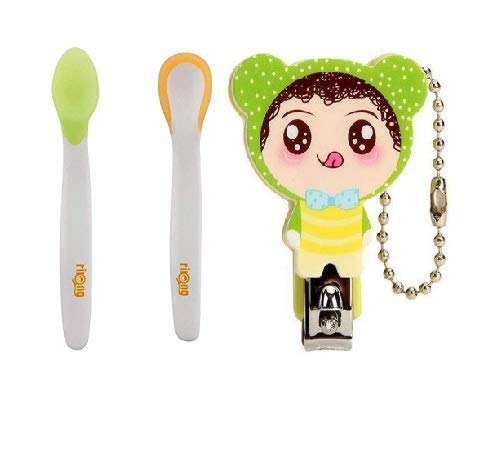 Honey Shopee Color Changing Temper - Sensor Spoon 2 Pieces with 1 Piece Baby Nail Clipper with Cute Faces (Colour May Vary)